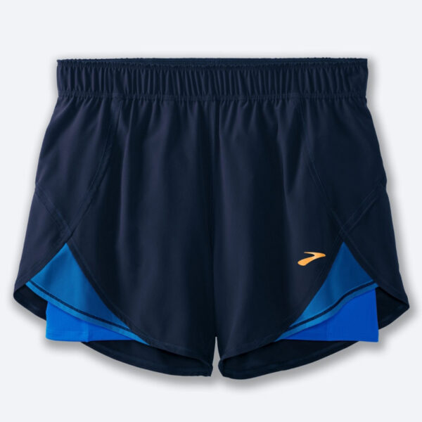 شورت ورزشی زنانه کشاله دار بروکس Brooks Chaser 5" 2-in-1 Short سرمه ای آبی