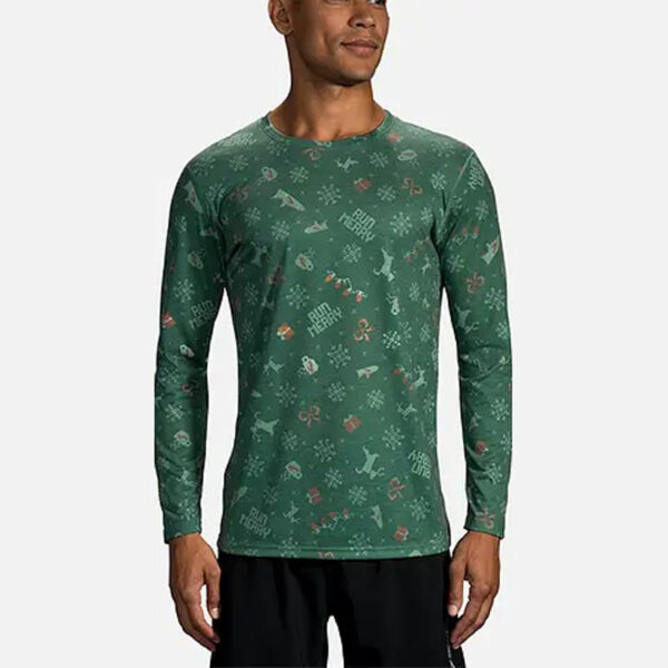 بلوز ورزشی مردانه بروکس Brooks Distance Long Sleeve سبز طرح دار