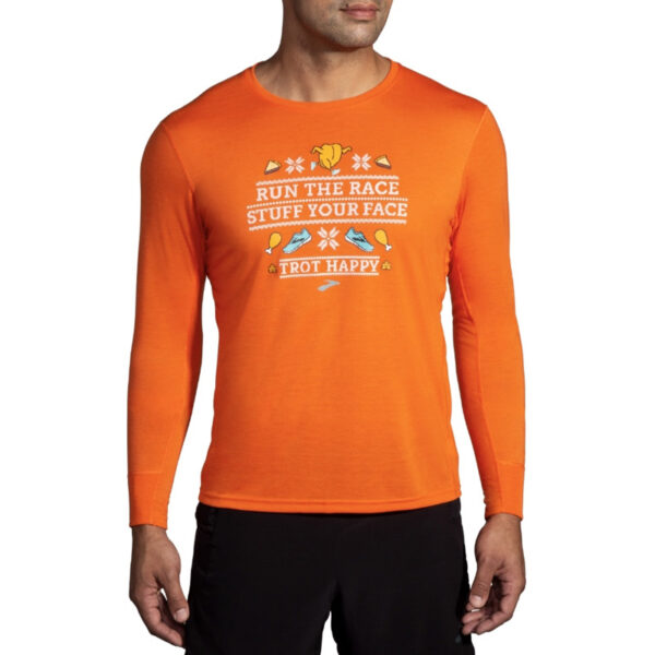 بلوز ورزشی مردانه بروکس Brooks Distance Long Sleeve نارنجی طرح دار