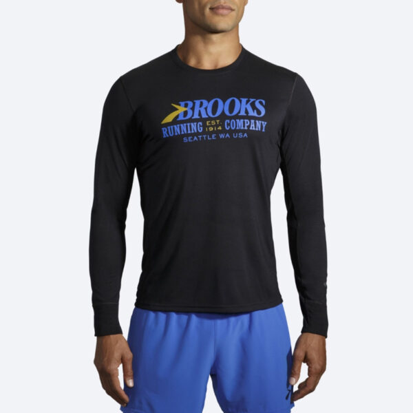 بلوز ورزشی مردانه بروکس Brooks Distance Long Sleeve مشکی طرح دار