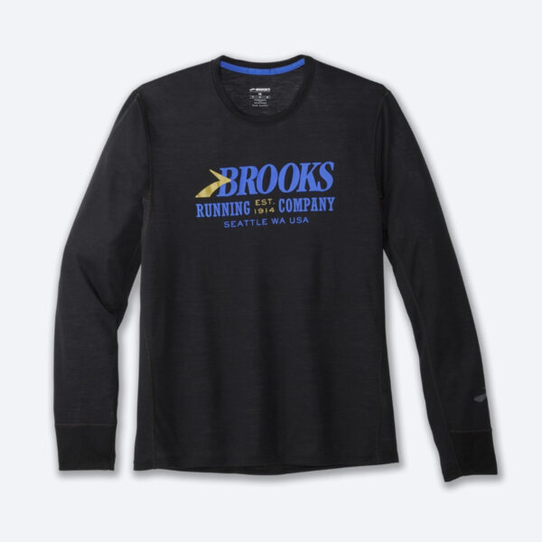 بلوز ورزشی مردانه بروکس Brooks Distance Long Sleeve مشکی طرح دار