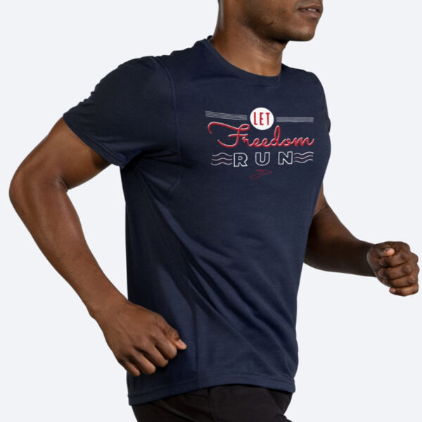 تیشرت ورزشی مردانه بروکس Brooks short sleeve سرمه ای طرح دار