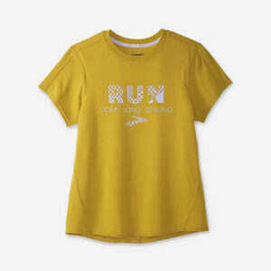 تیشرت ورزشی زنانه بروکس Brooks short sleeve طلایی طرح دار