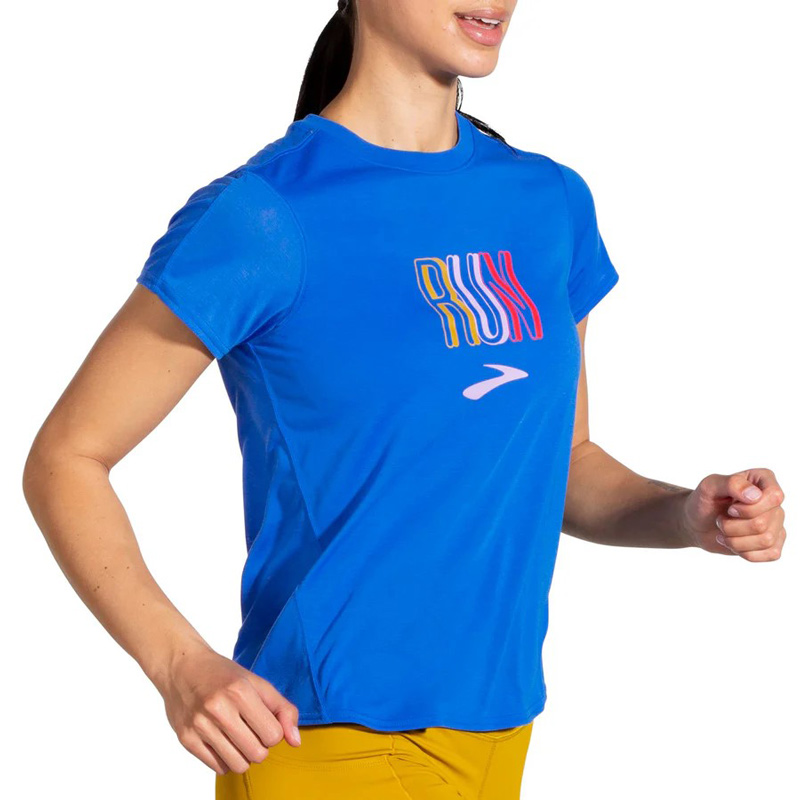 تیشرت ورزشی زنانه بروکس Brooks Short Sleeve آبی طرح دار