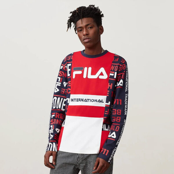 بلوز ورزشی مردانه فیلا Fila Sport Avide Long Sleeve رنگ سفید قرمز طرح دار