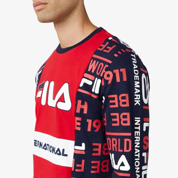 بلوز ورزشی مردانه فیلا Fila Sport Avide Long Sleeve رنگ سفید قرمز طرح دار