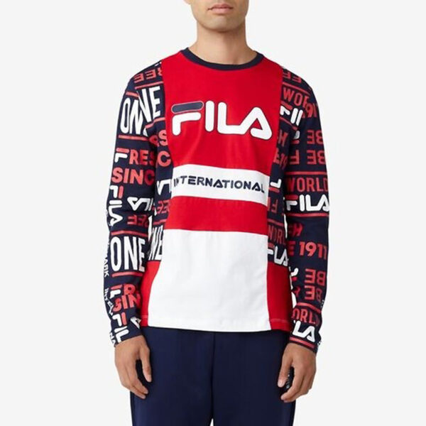 بلوز ورزشی مردانه فیلا Fila Sport Avide Long Sleeve رنگ سفید قرمز طرح دار