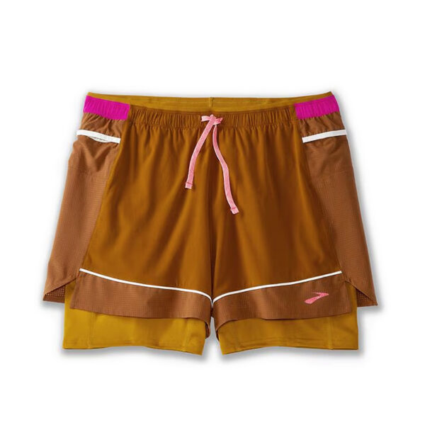 شورت ورزشی زنانه کشاله دار بروکس Brooks High Point 3" 2-in-1 Short دارچینی