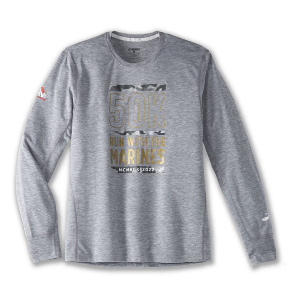 بلوز ورزشی مردانه بروکس Brooks MCM22 Distance Graphic LS طوسی طرح دار
