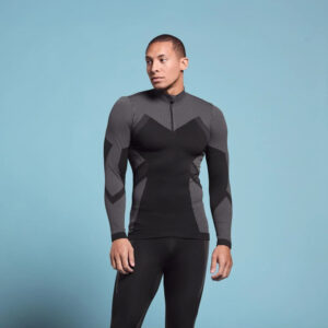 بلوز نیم زیپ بیس لایر مردانه کوهنوردی Seamless Funktions Unterhemd مشکی طوسی