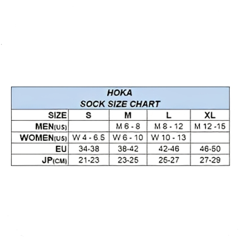 چارت سایز جوراب هوکا