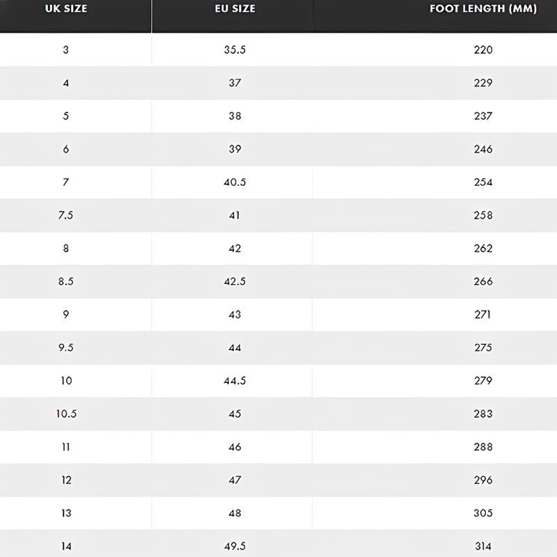 سایز چارت دمپایی و کفش آسوس