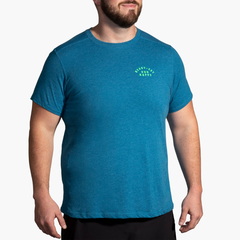 تیشرت ورزشی مردانه بروکس Brooks Distance short sleeve اقیانوسی