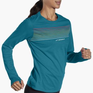 بلوز ورزشی زنانه بروکس Brooks Distance Long Sleeve 2 اقیانوسی