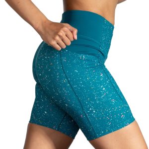 شورت تایت ورزشی زنانه بروکس Brooks Method 8 Short Tight آبی طرح دار