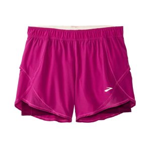 شورت ورزشی زنانه کشاله دار بروکس Brooks Chaser 5 2-in-1 Short سرخابی
