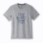 تیشرت ورزشی مردانه بروکس Brooks Distance Graphic short sleeve 03 طوسی طرح دار