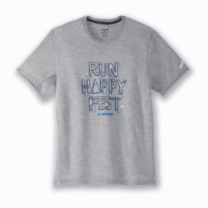 تیشرت ورزشی مردانه بروکس Brooks Distance Graphic short sleeve 03 طوسی طرح دار