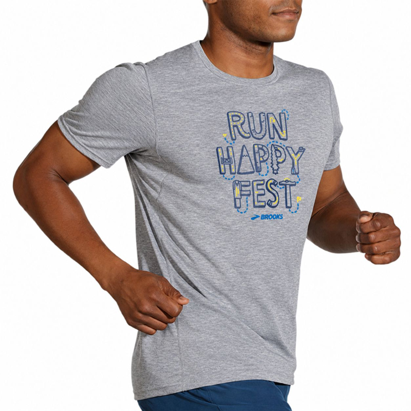 تیشرت ورزشی مردانه بروکس Brooks Distance Graphic short sleeve 03 طوسی طرح دار