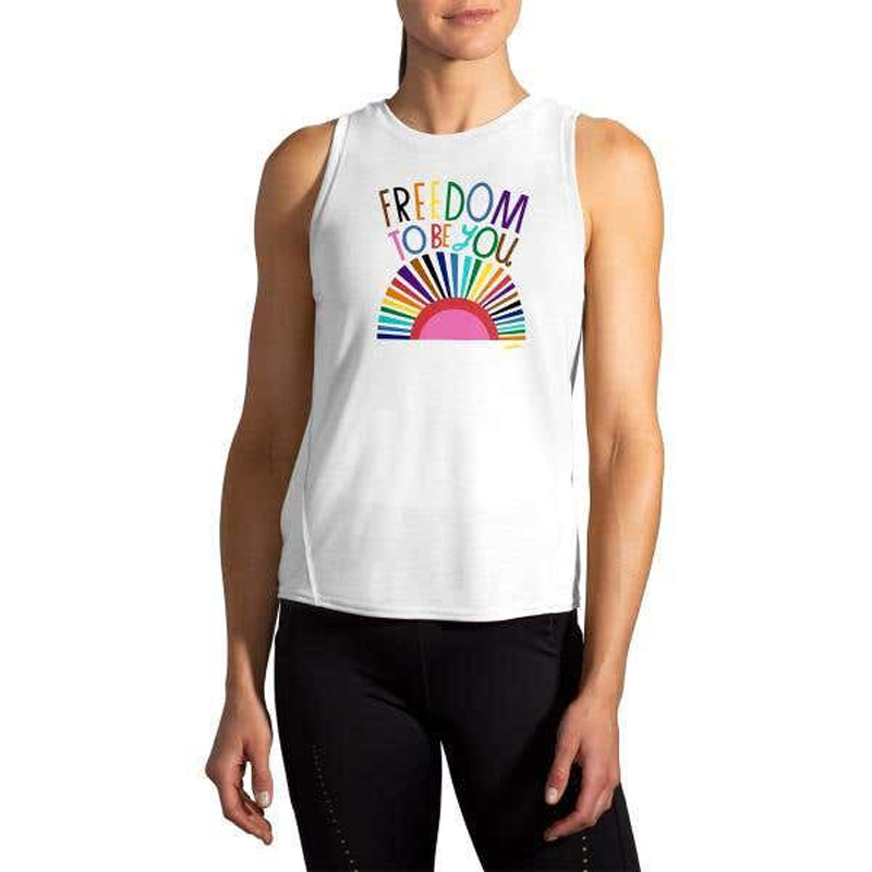 تاپ ورزشی زنانه بروکس Brooks Distance Graphic Tank سفید طرح دار