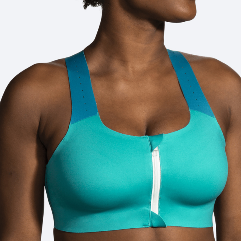 سوتین زیپ دار ورزشی بروکس Brooks Dare Zip run bra 2 سبز آبی