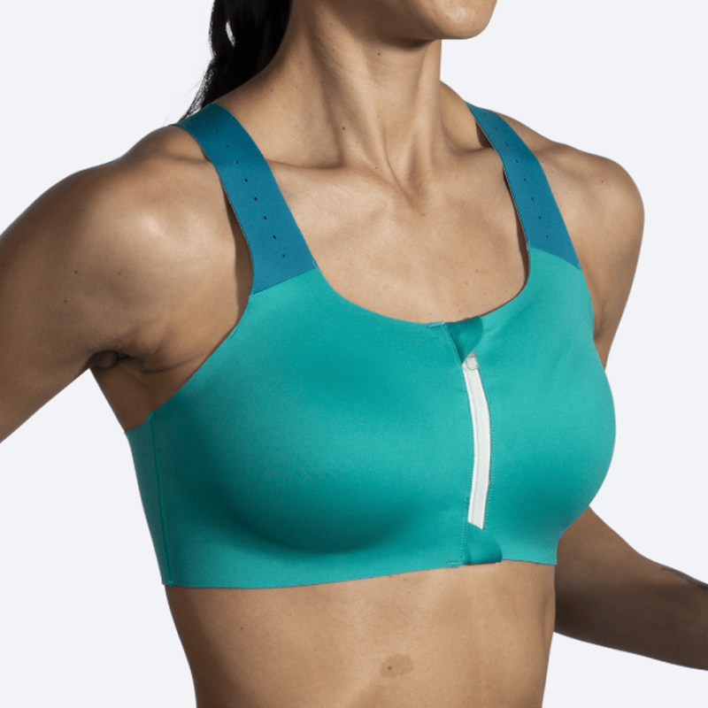 سوتین زیپ دار ورزشی بروکس Brooks Dare Zip run bra 2 سبز آبی