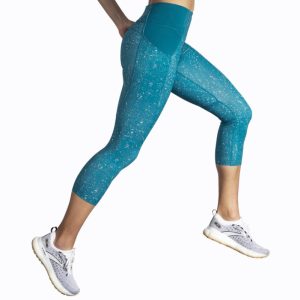 تایت ورزشی زنانه بروکس Brooks Method 3/4 Tight سبز آبی طرح دار