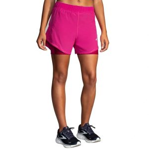 شورت ورزشی زنانه کشاله دار بروکس Brooks Chaser 5 2-in-1 Short سرخابی